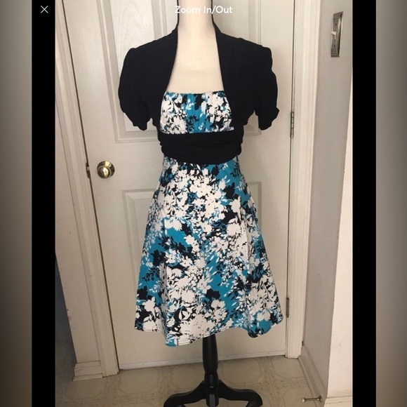 B. Smart Y2K Sleeveless Floral Formal Dress Umpire waist Blue and White Size 4 - Picture 5 of 13